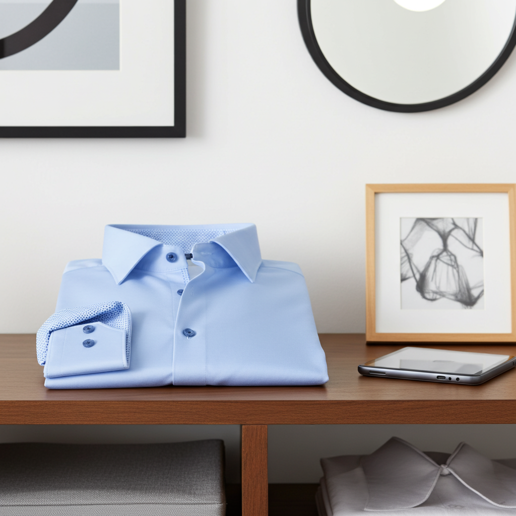 Cotton Knit-Stretch Button-Up Shirt • Baby Blue
