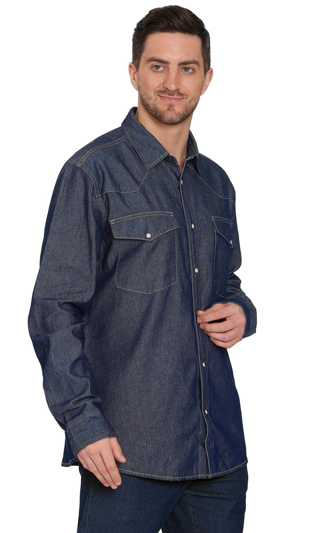 Denim Button Up Shirt with a Stitched Yoke and Chest Pockets