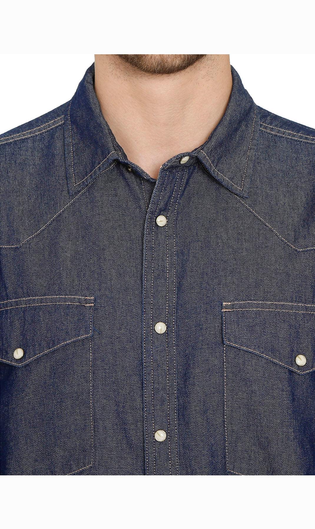 Denim Button Up Shirt with a Stitched Yoke and Chest Pockets
