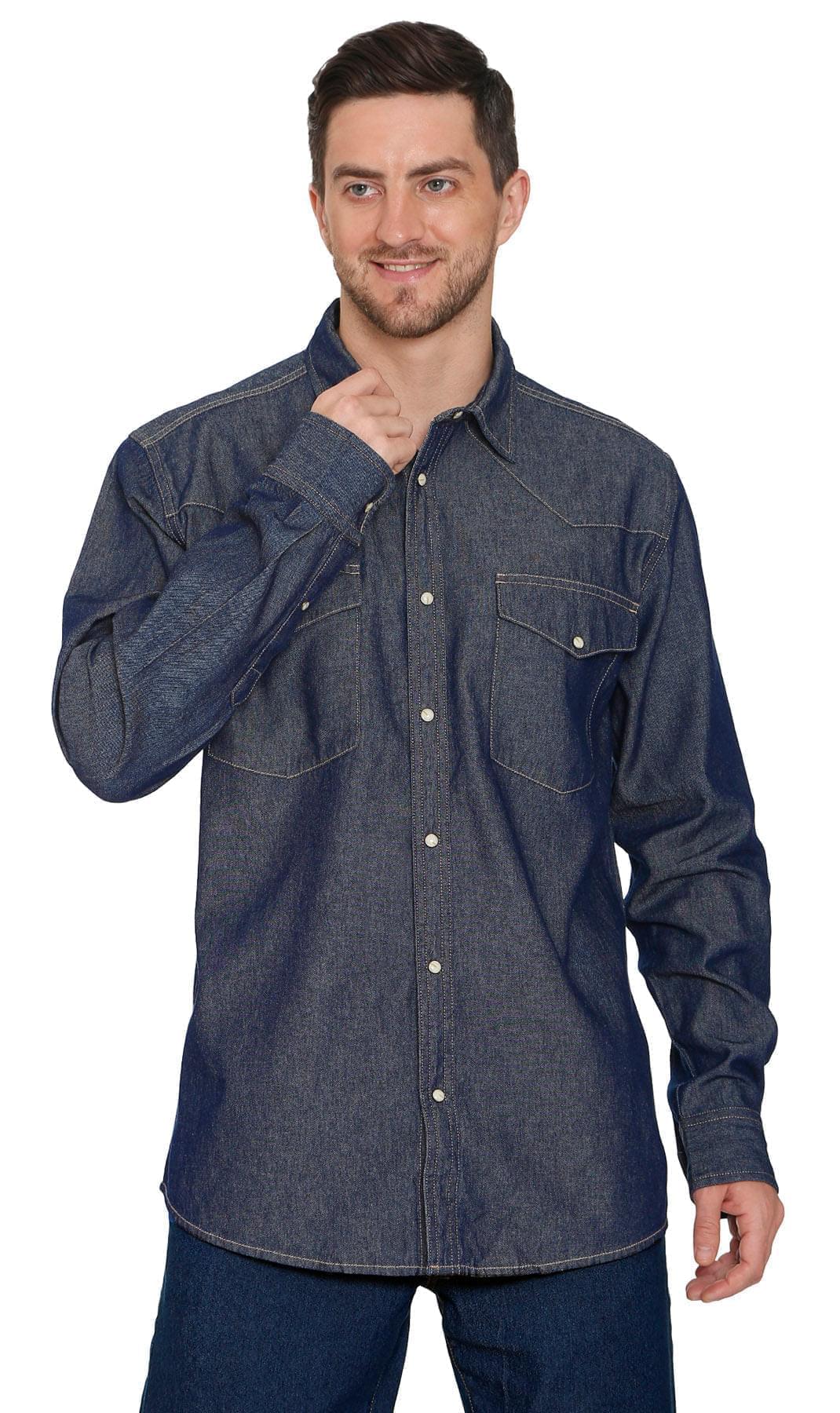 Denim Button Up Shirt with a Stitched Yoke and Chest Pockets