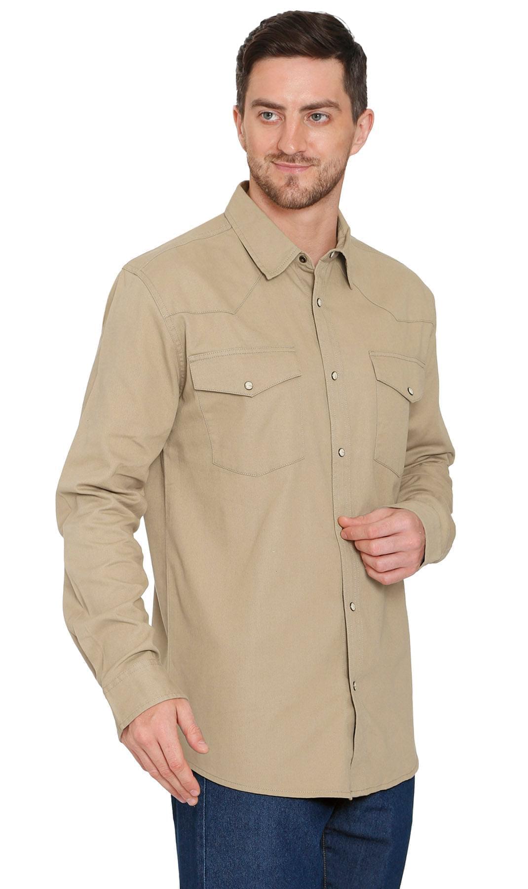 Denim Button Up Shirt with a Stitched Yoke and Chest Pockets