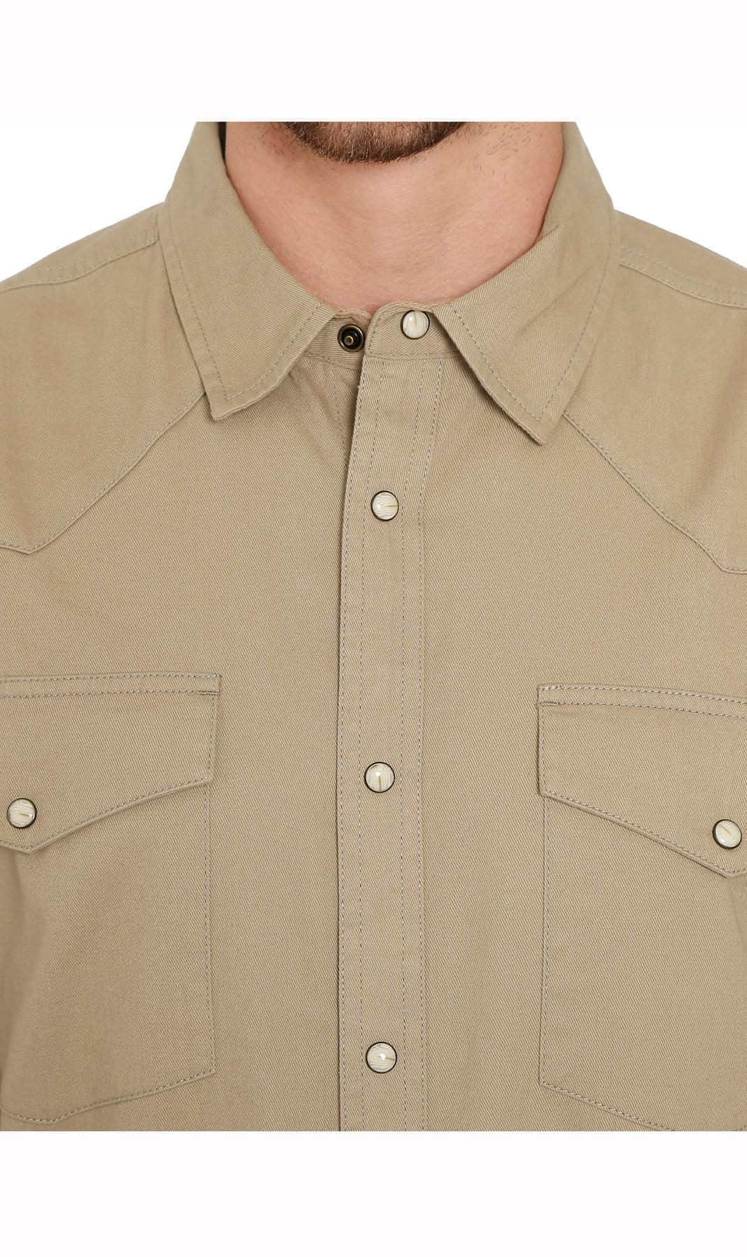 Denim Button Up Shirt with a Stitched Yoke and Chest Pockets