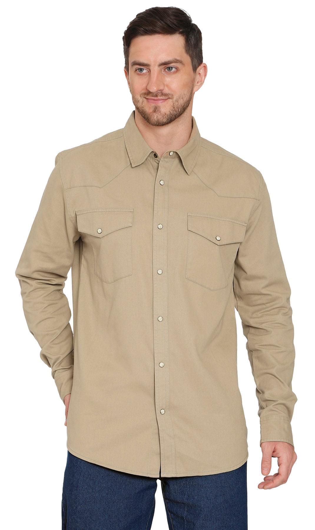Denim Button Up Shirt with a Stitched Yoke and Chest Pockets