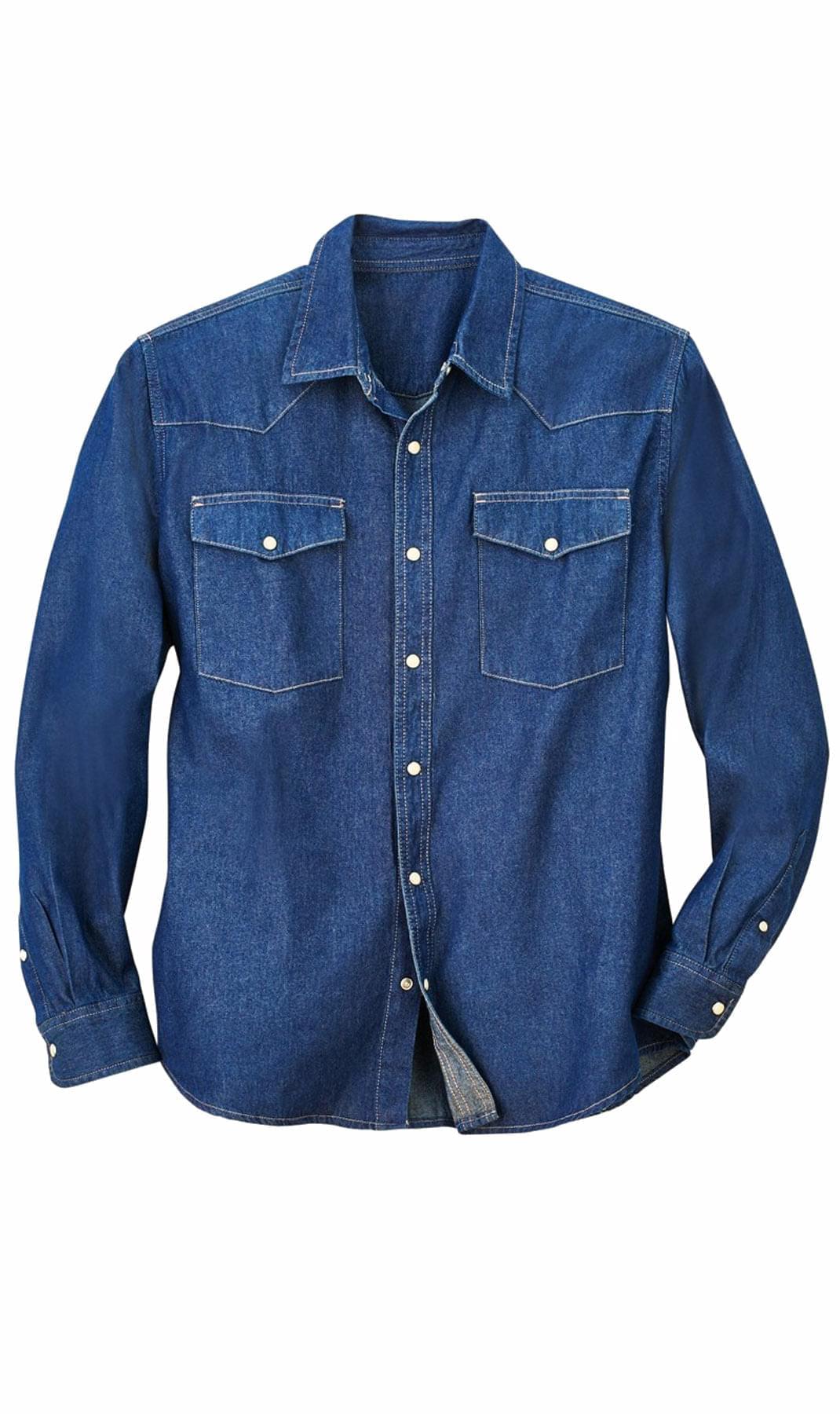 Denim Button Up Shirt with a Stitched Yoke and Chest Pockets