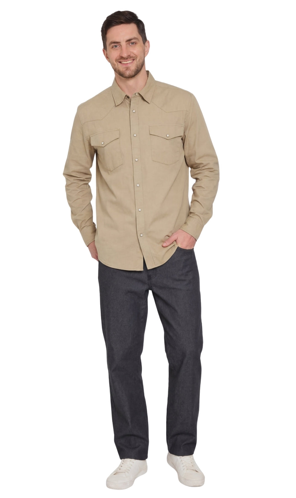 Denim Button Up Shirt with a Stitched Yoke and Chest Pockets