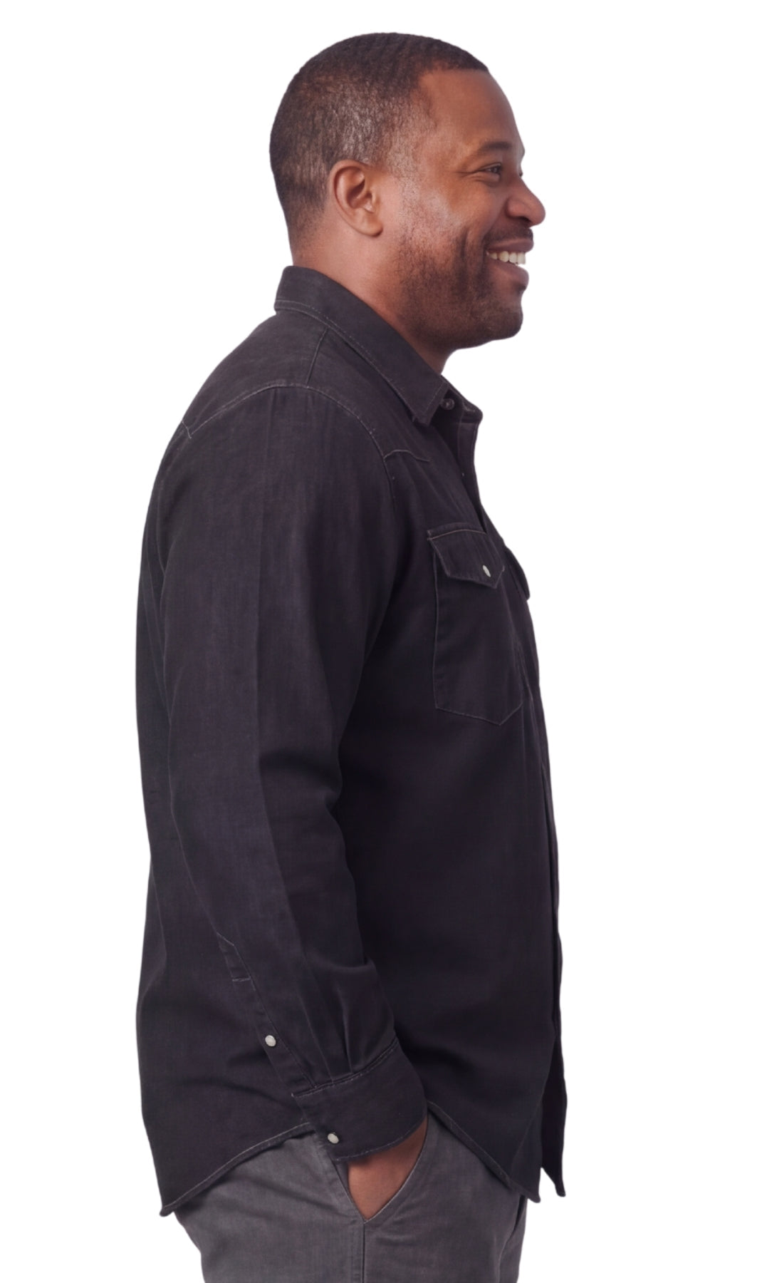Denim Button Up Shirt with a Stitched Yoke and Chest Pockets