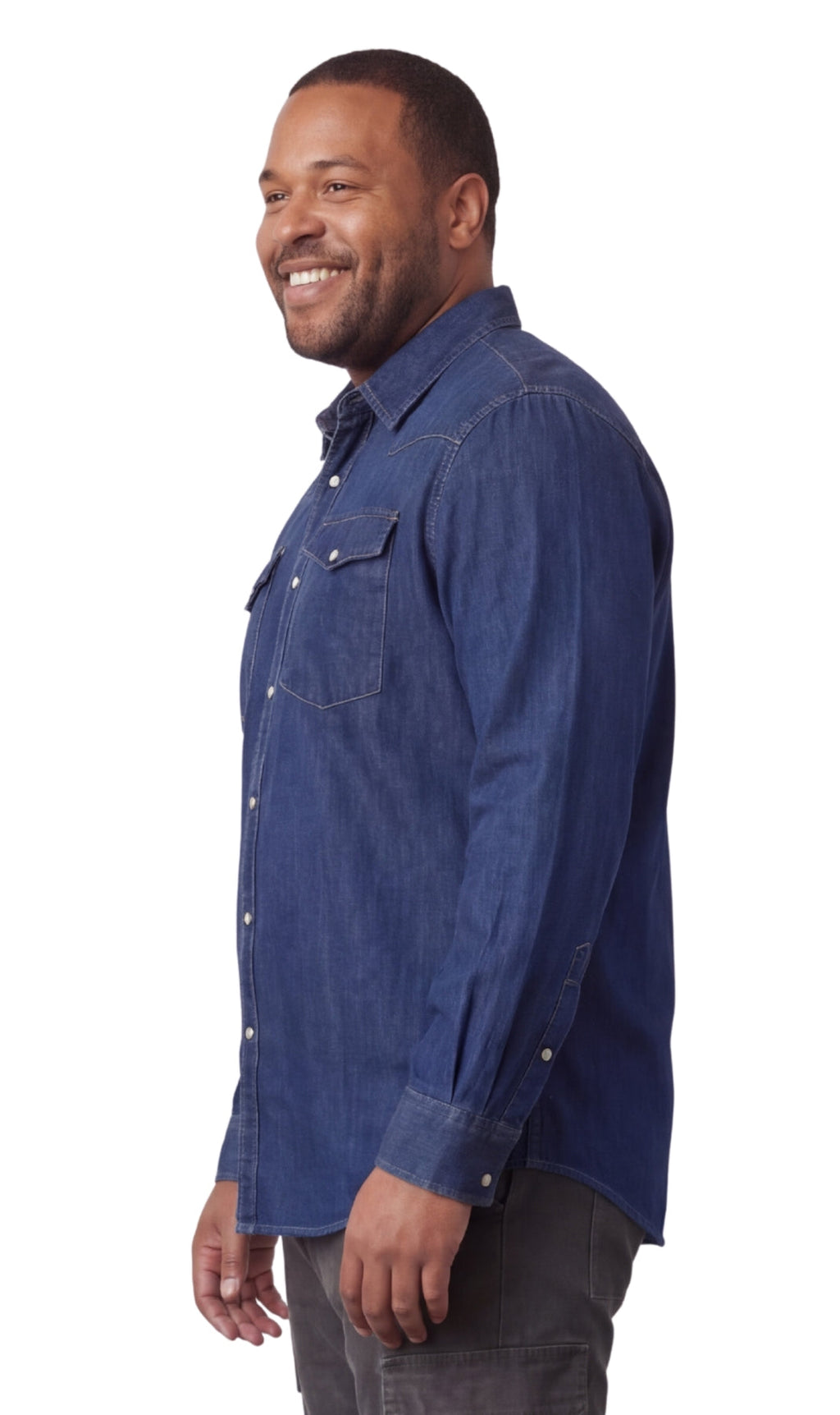Denim Button Up Shirt with a Stitched Yoke and Chest Pockets
