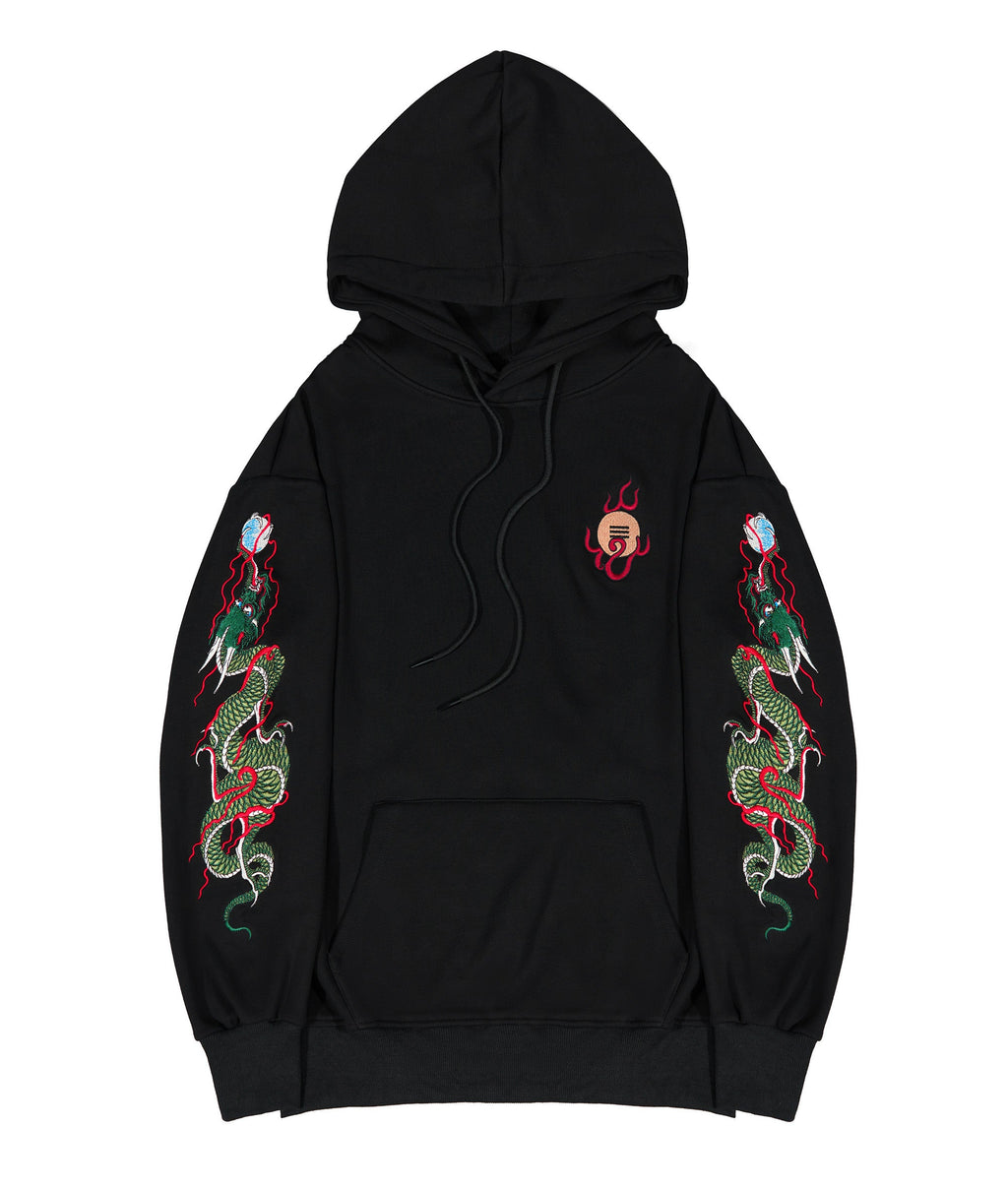 Green Dragon Embroidery Hoodie