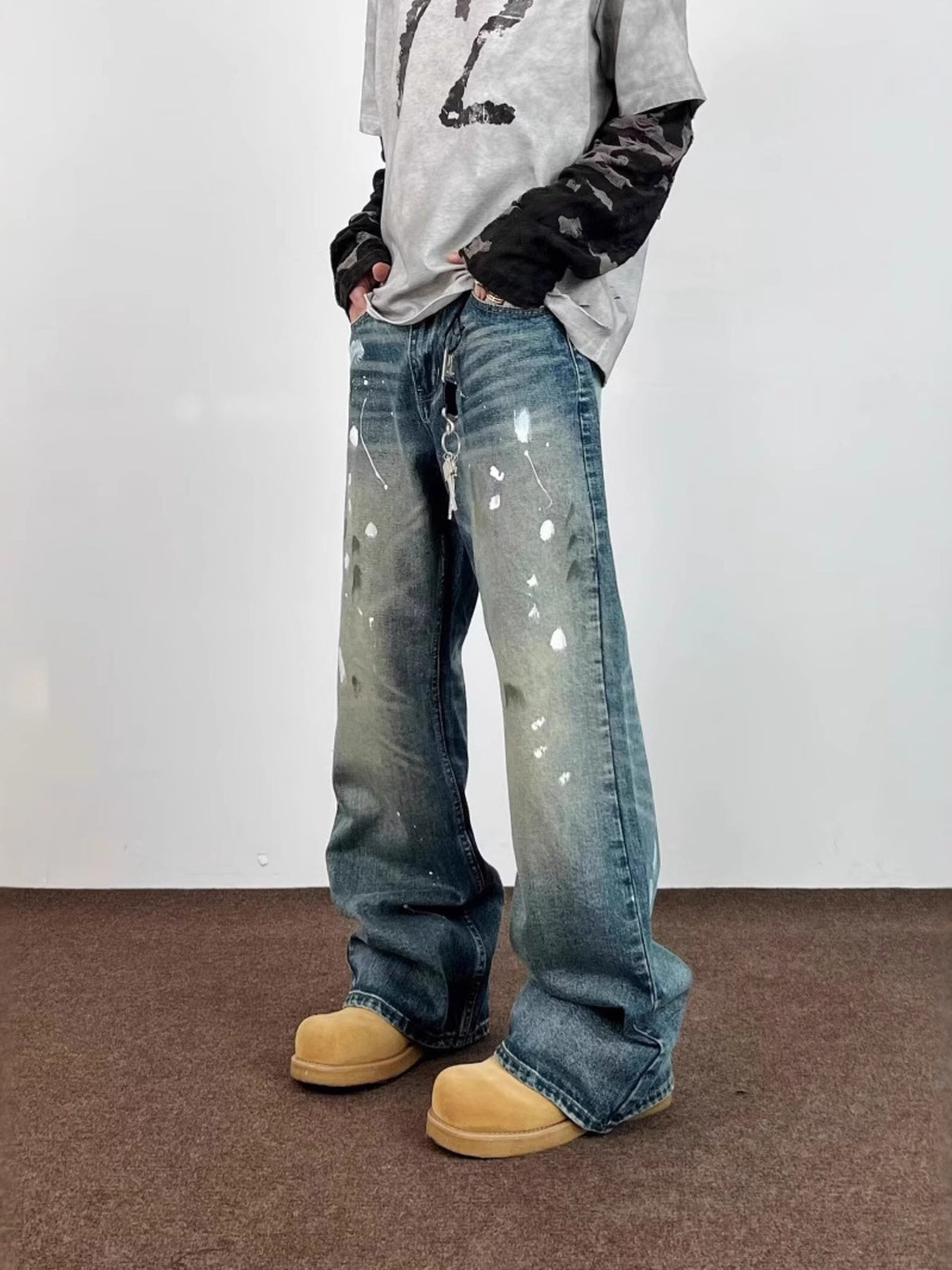 Wide Leg Jeans with Paint Splatter