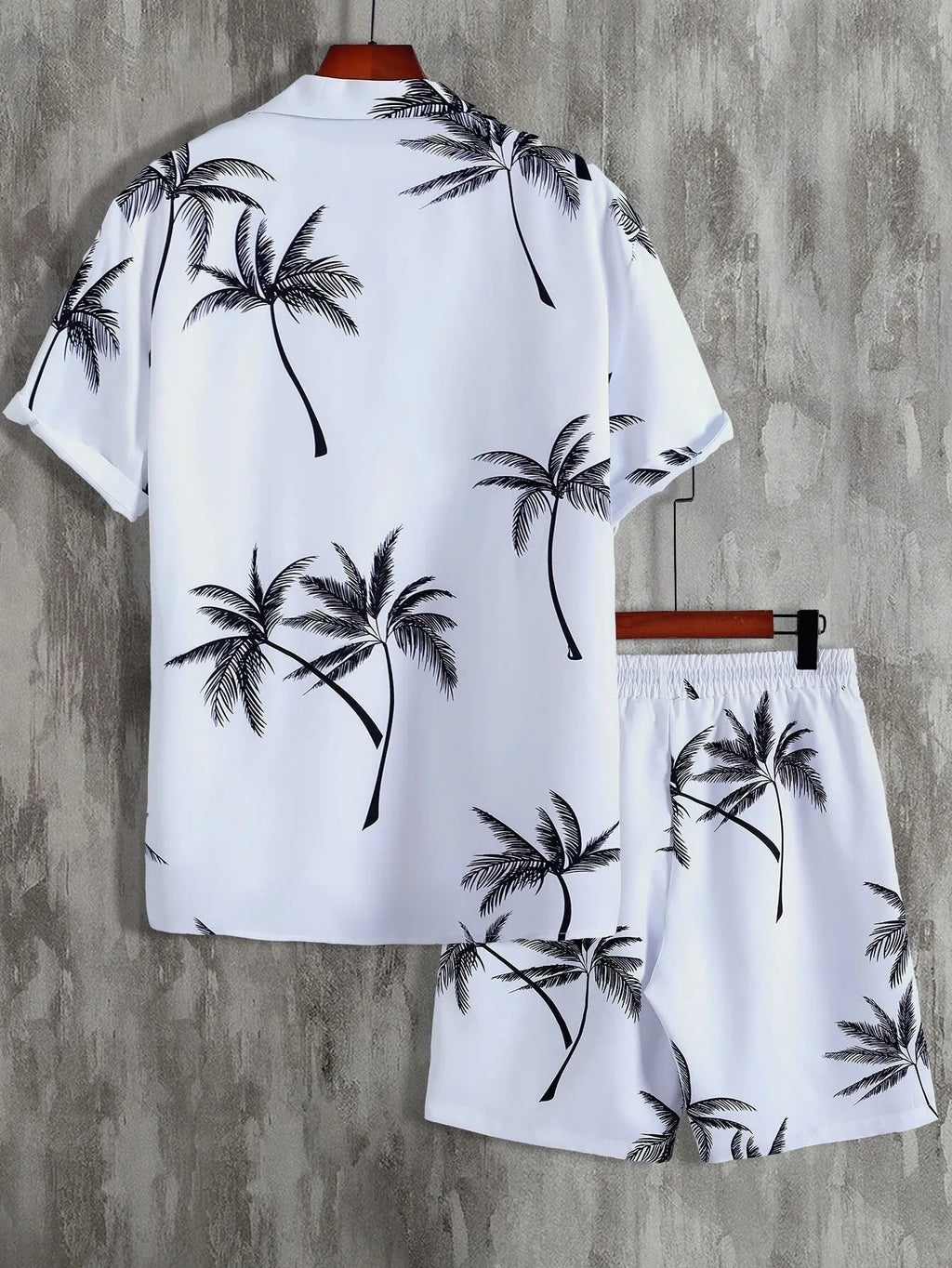 Palm Print Button Up Shirt and Shorts Set