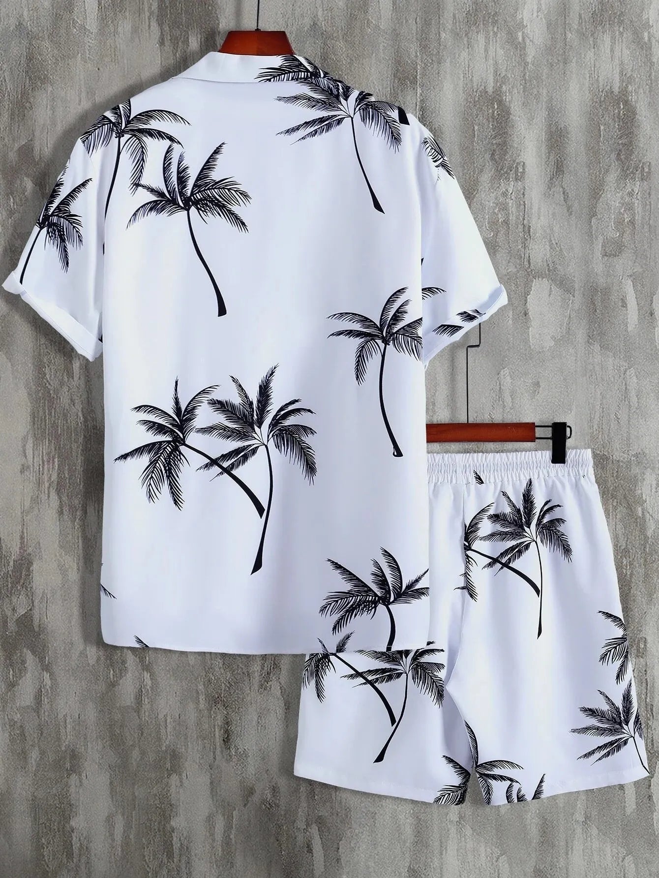 Palm Print Button Up Shirt and Shorts Set