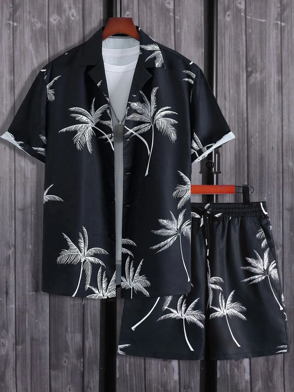 Palm Print Button Up Shirt and Shorts Set