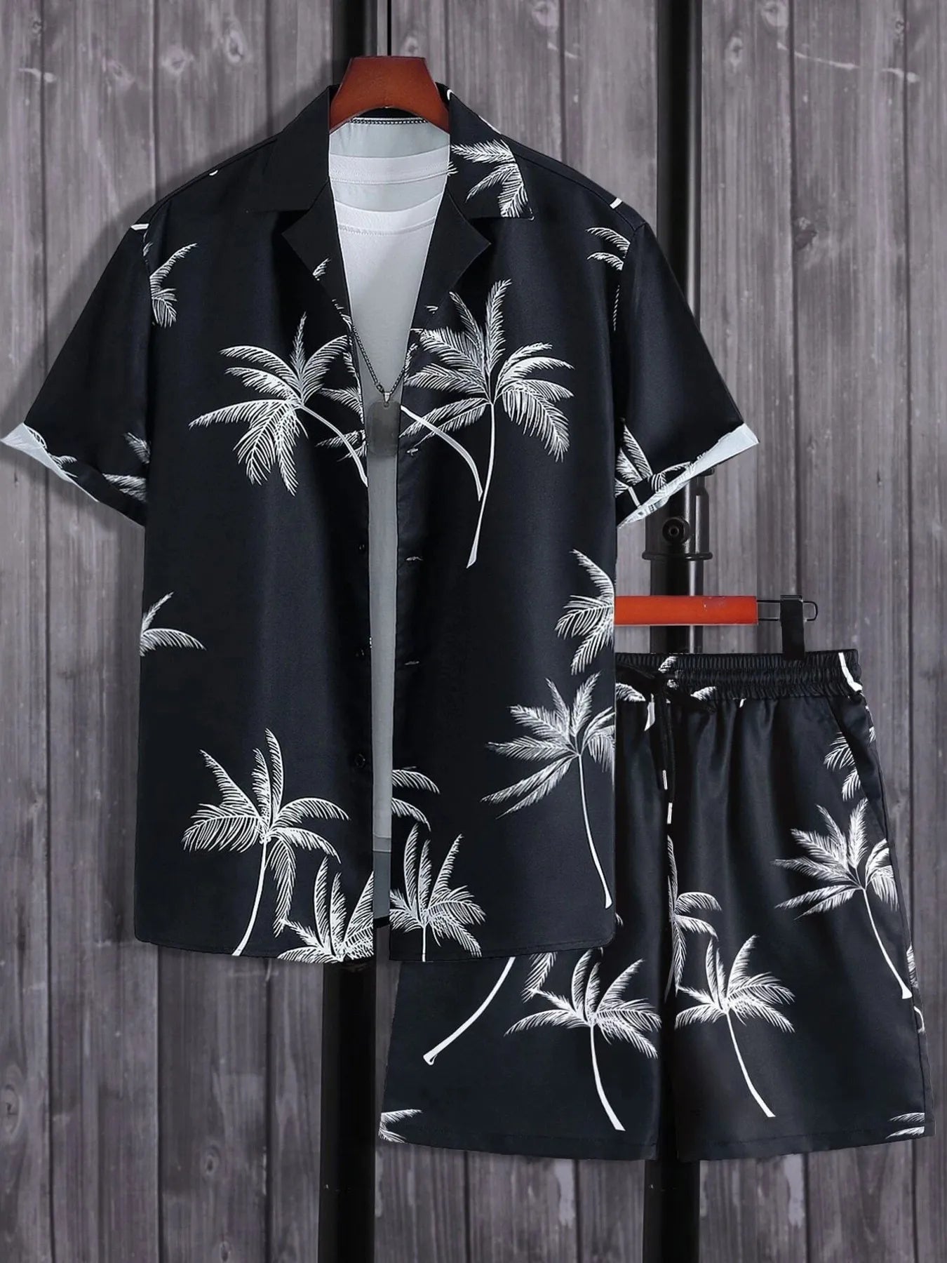 Palm Print Button Up Shirt and Shorts Set
