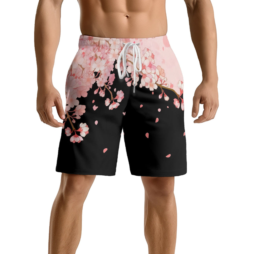 Black and Pink Rose Petal Shorts