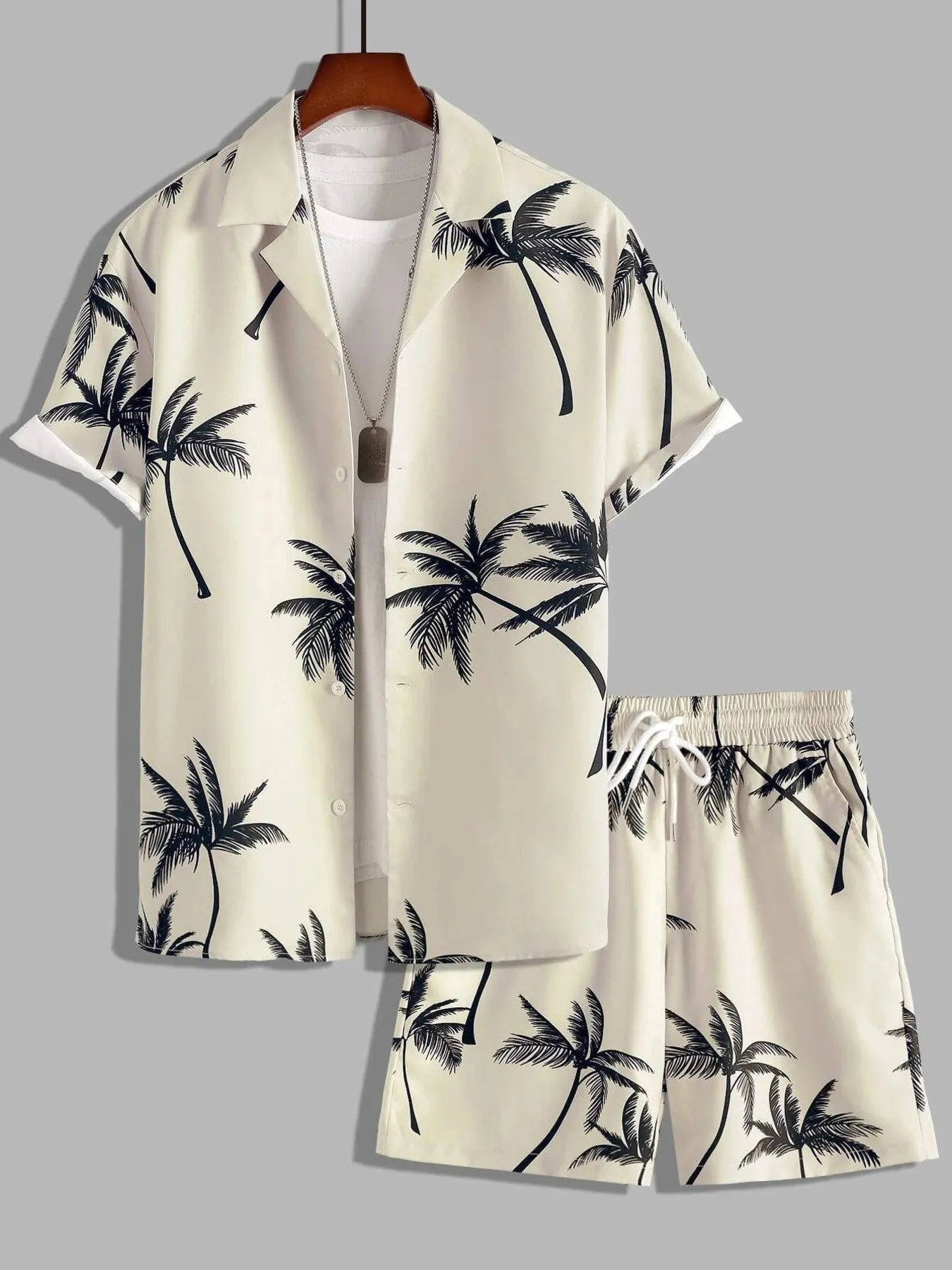 Palm Print Button Up Shirt and Shorts Set
