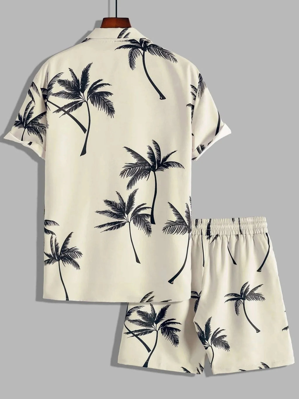 Palm Print Button Up Shirt and Shorts Set