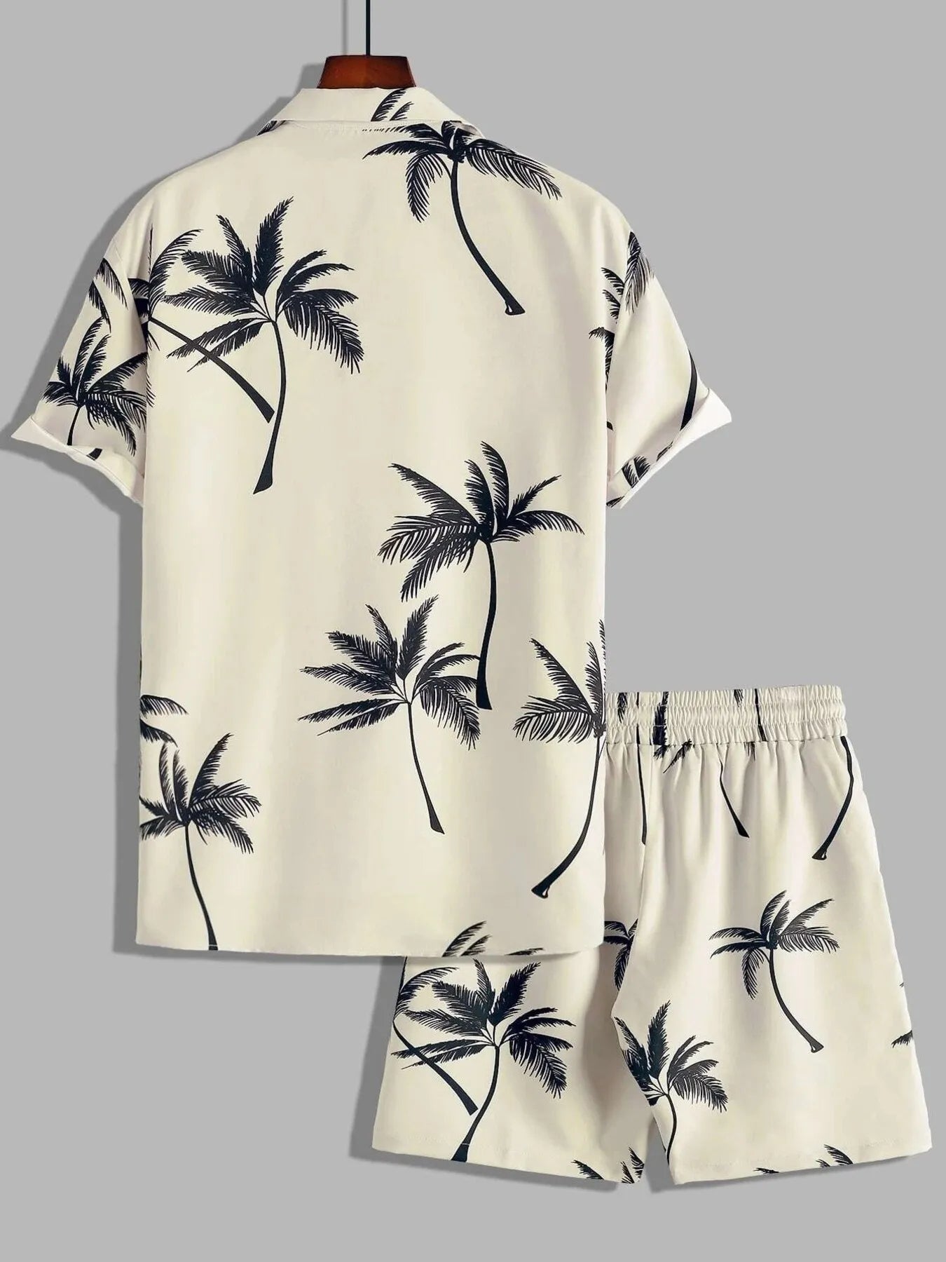 Palm Print Button Up Shirt and Shorts Set