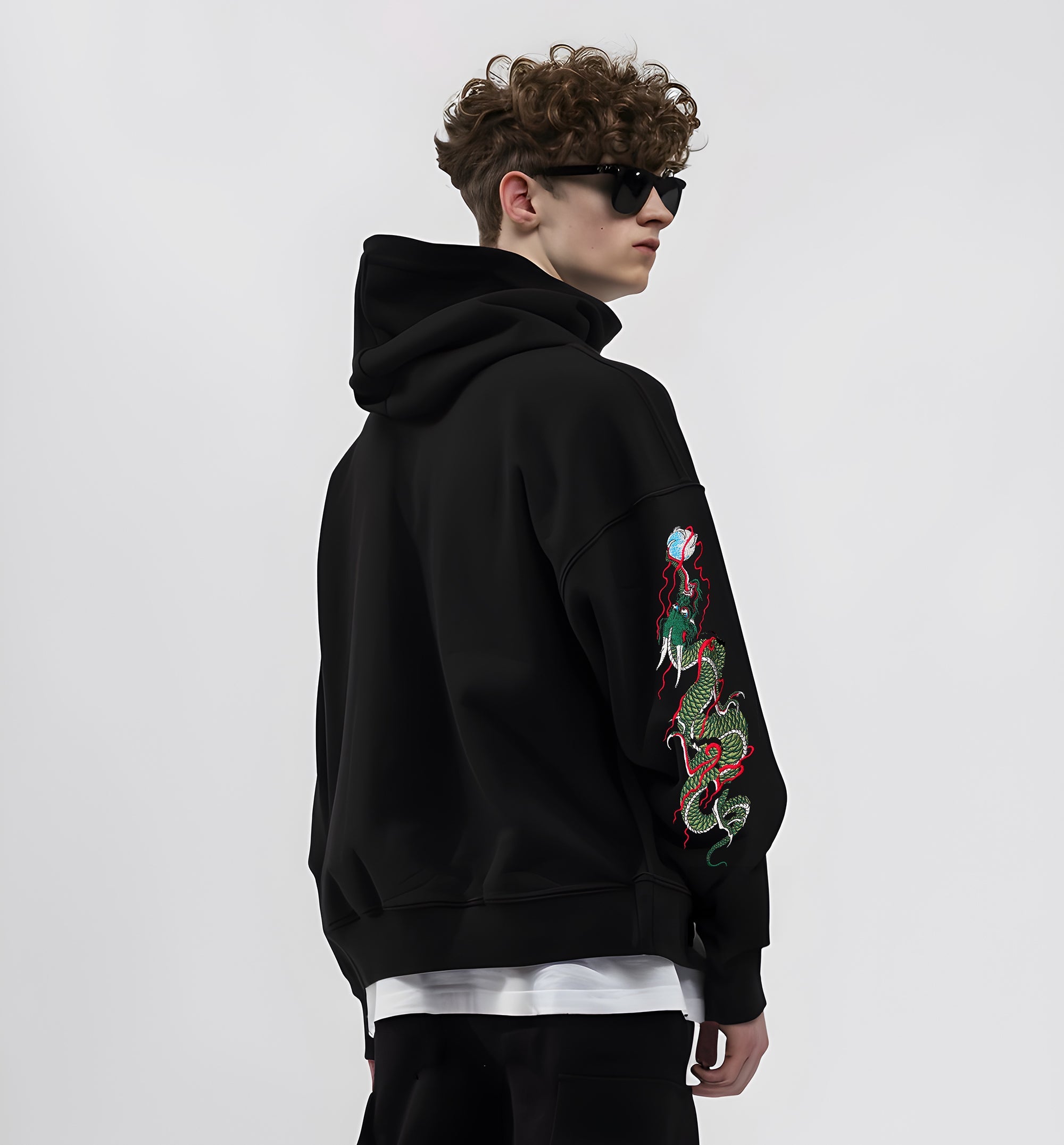 Green Dragon Embroidery Hoodie