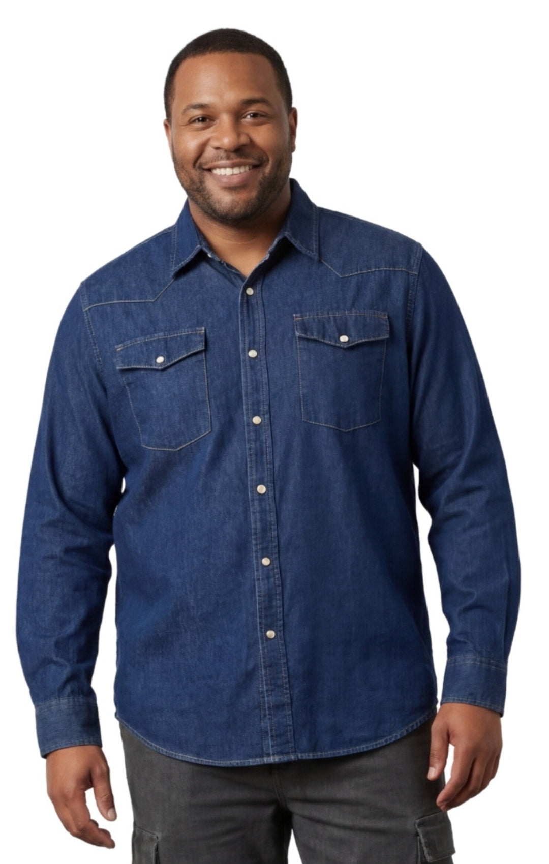 Denim Button Up Shirt with a Stitched Yoke and Chest Pockets