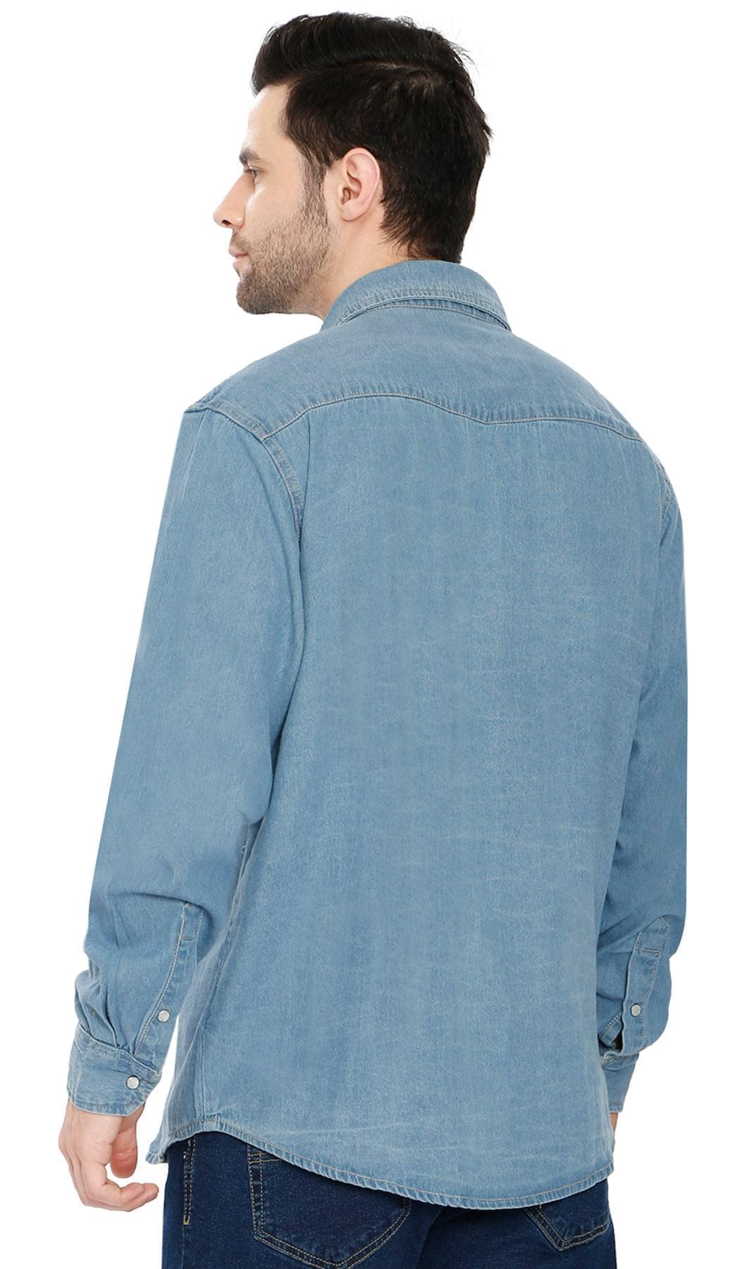 Denim Button Up Shirt with a Stitched Yoke and Chest Pockets