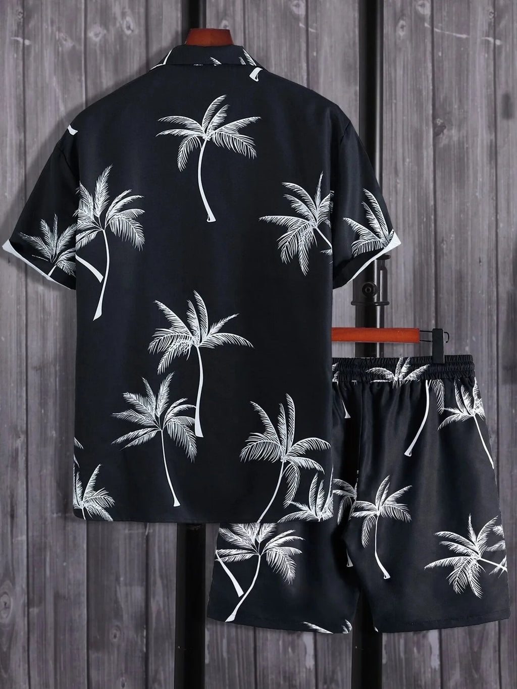 Palm Print Button Up Shirt and Shorts Set