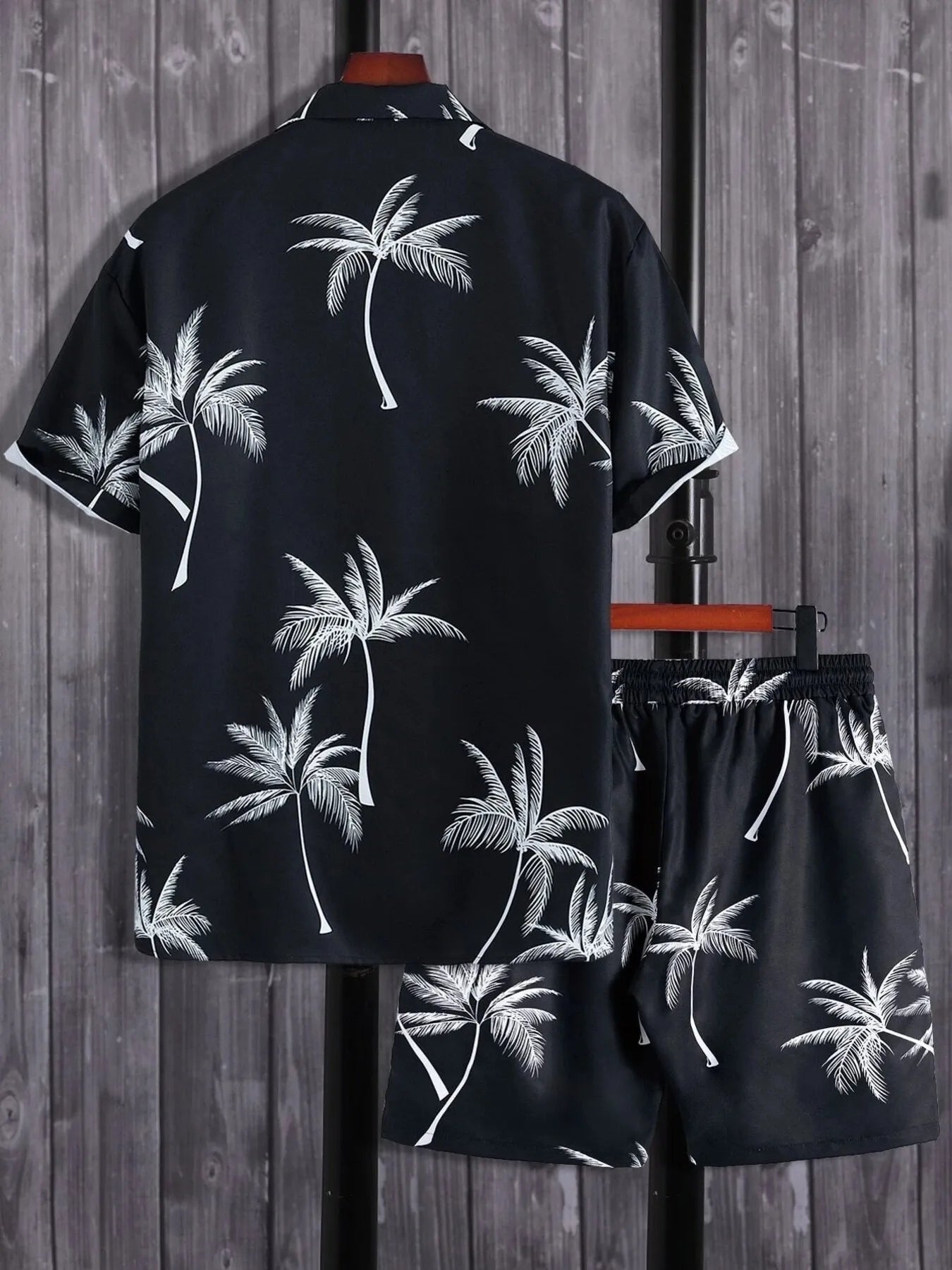 Palm Print Button Up Shirt and Shorts Set
