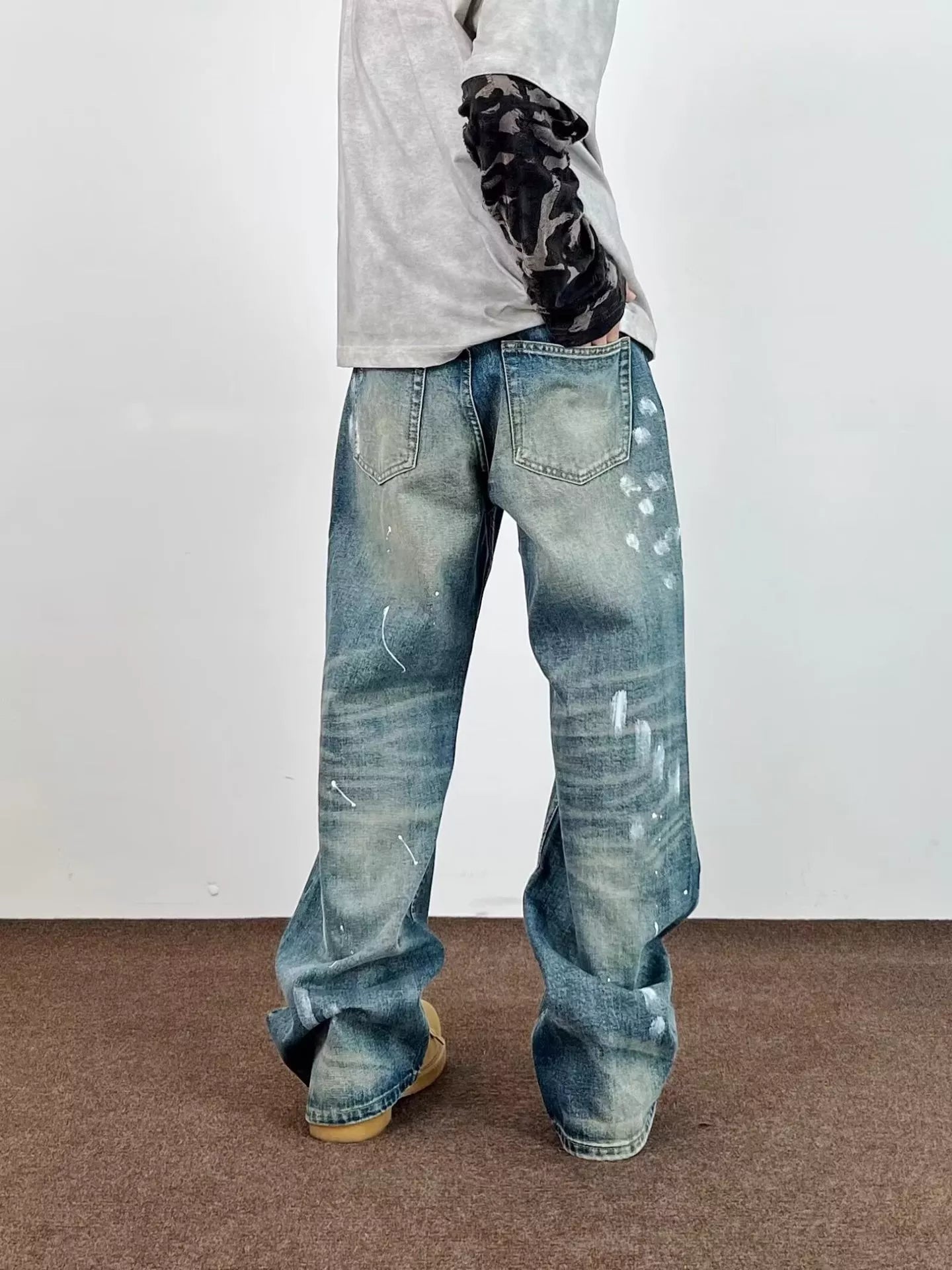 Wide Leg Jeans with Paint Splatter