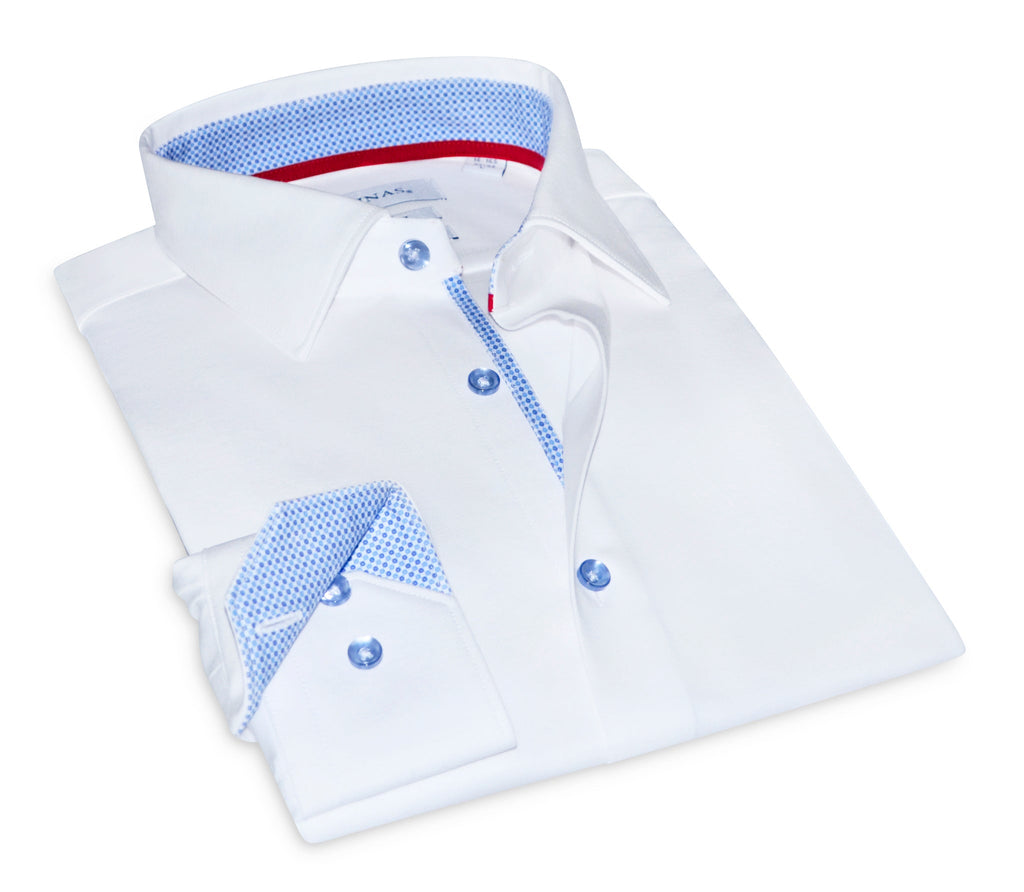Cotton Knit-Stretch Button-Up Shirt • White
