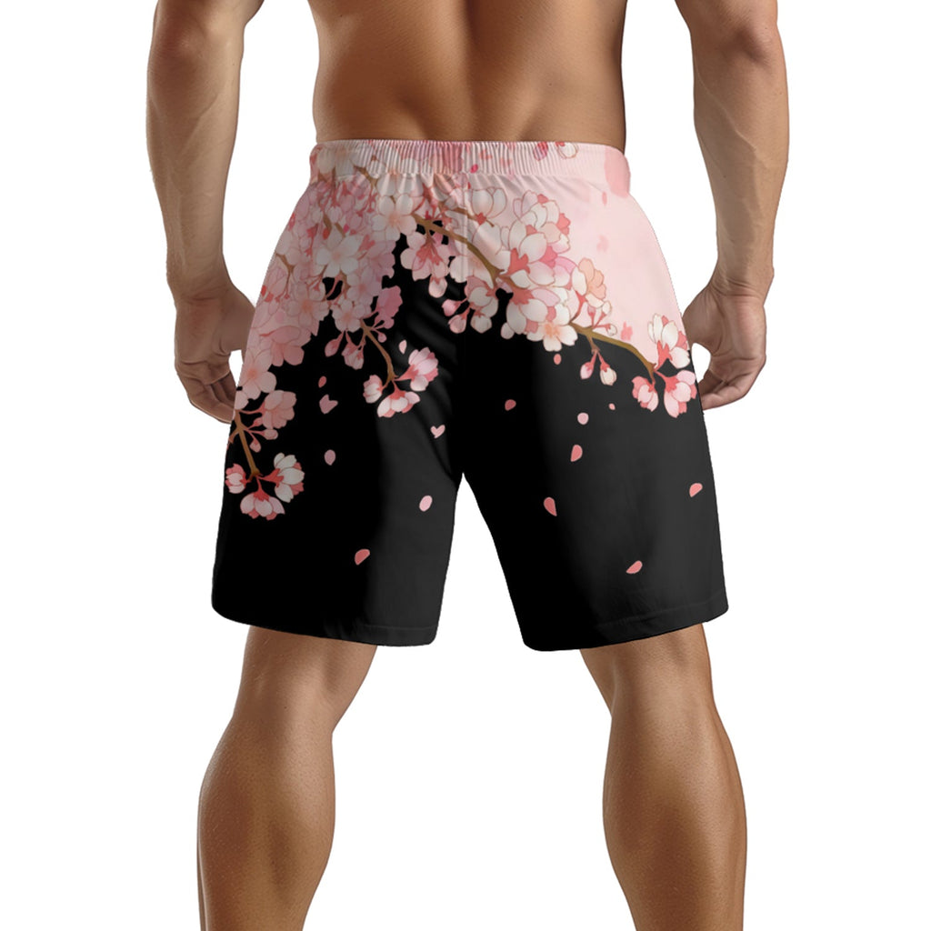 Black and Pink Rose Petal Shorts