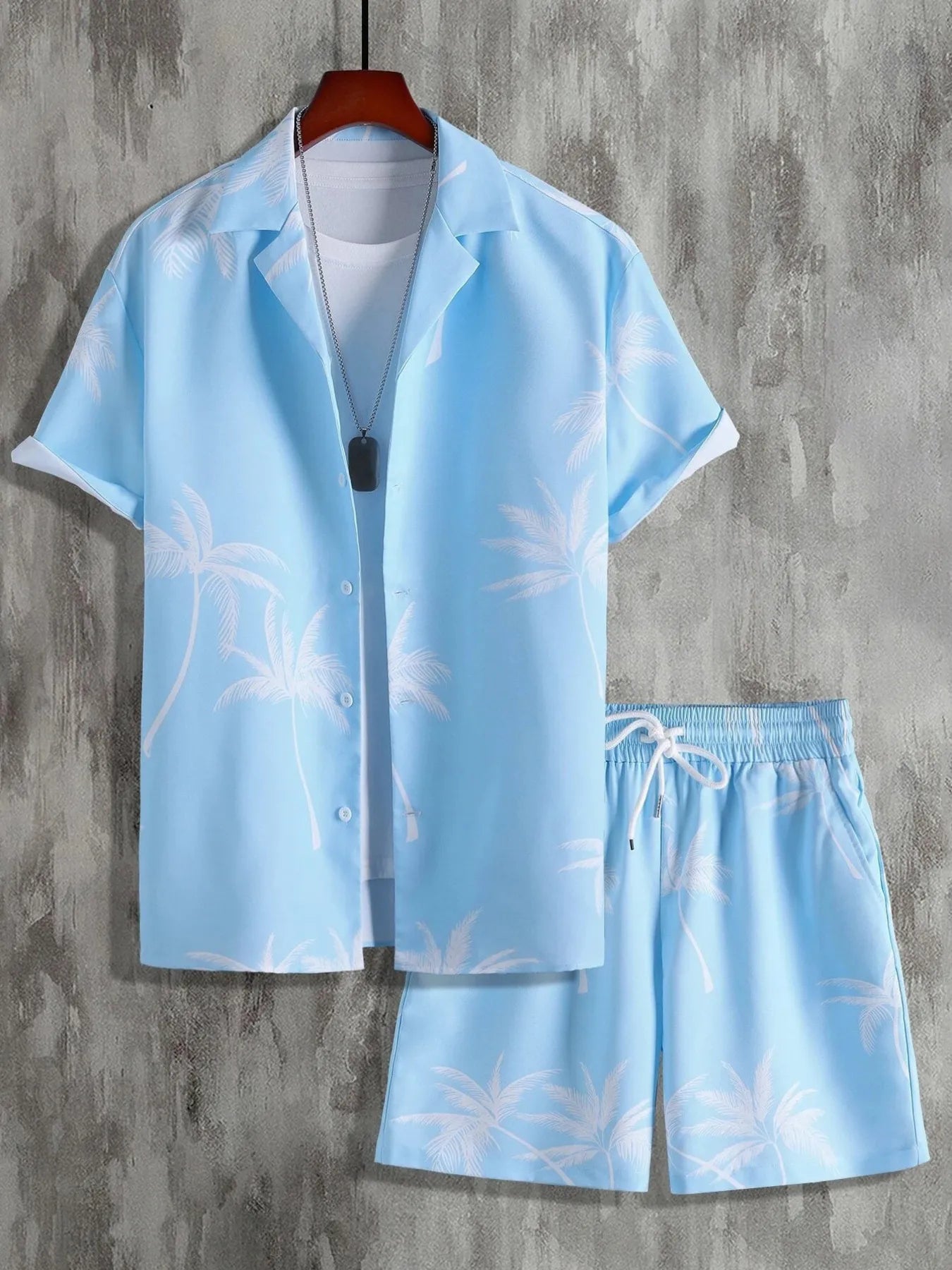Palm Print Button Up Shirt and Shorts Set