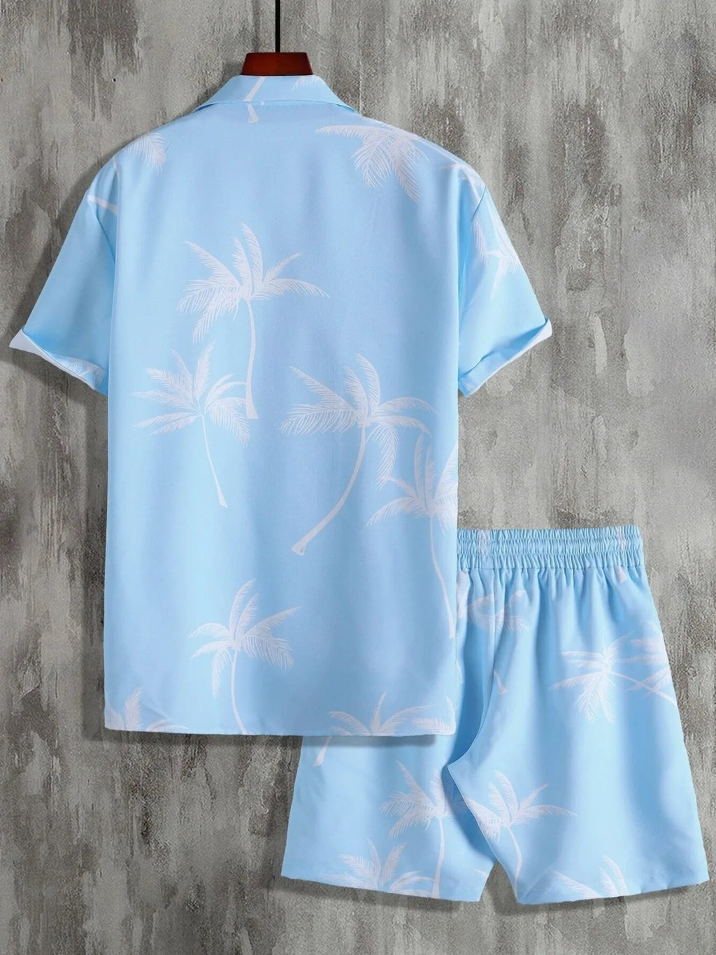 Palm Print Button Up Shirt and Shorts Set