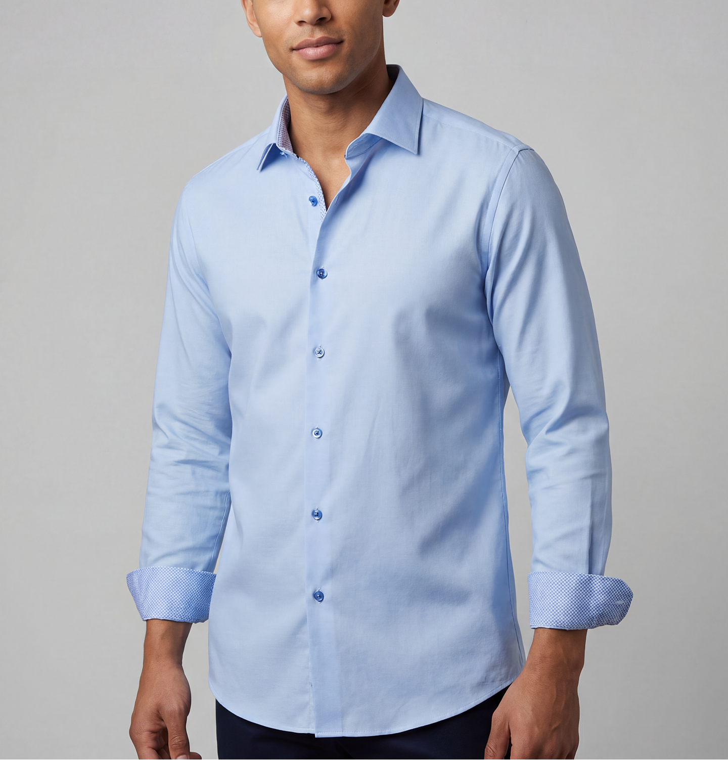 Cotton Knit-Stretch Button-Up Shirt • Baby Blue