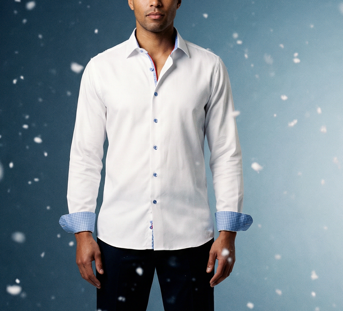 Cotton Knit-Stretch Button-Up Shirt With • White with blue accents