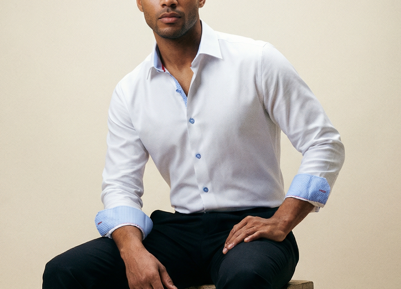 Cotton Knit-Stretch Button-Up Shirt • White