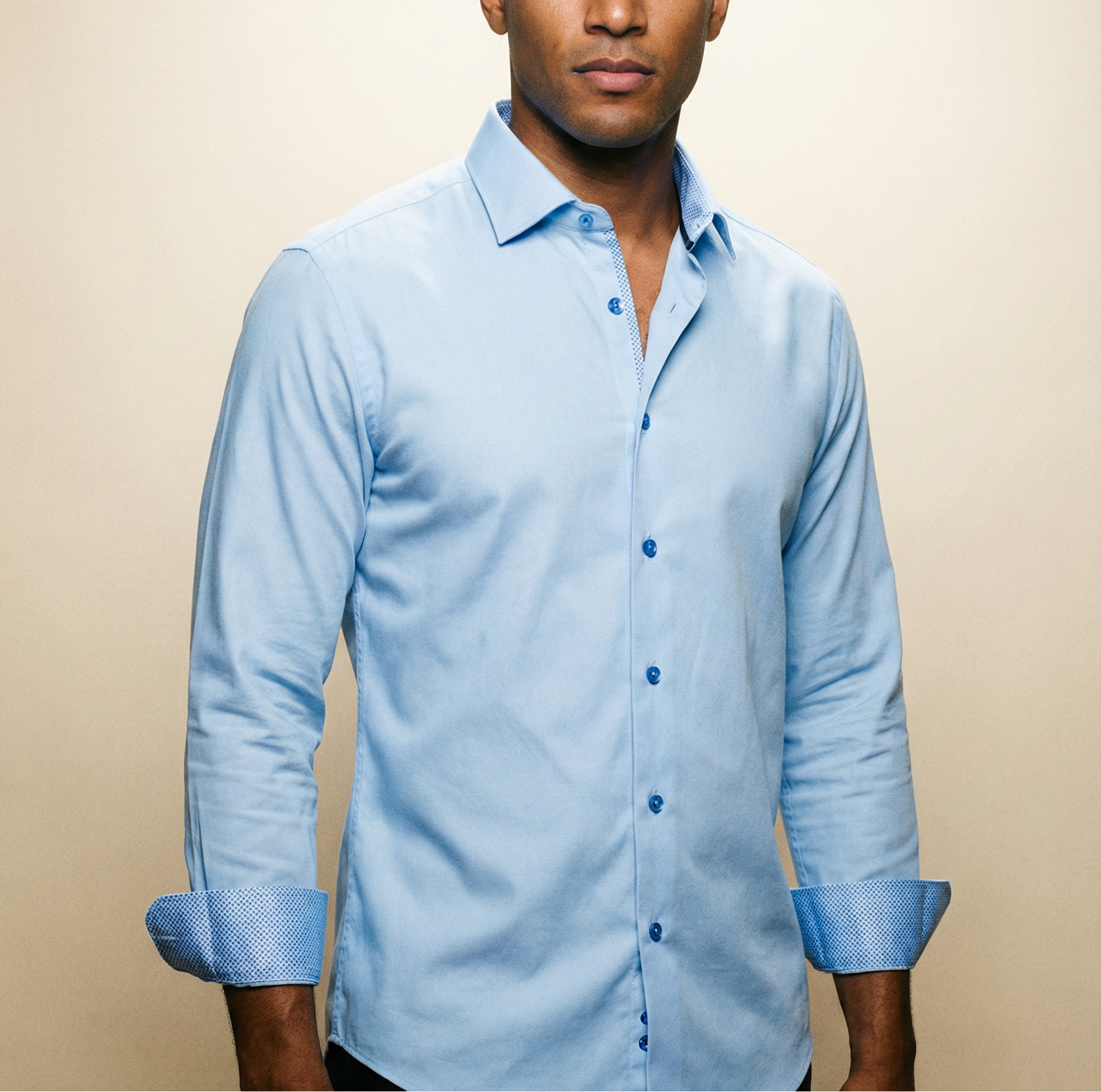 Cotton Knit-Stretch Button-Up Shirt • Baby Blue