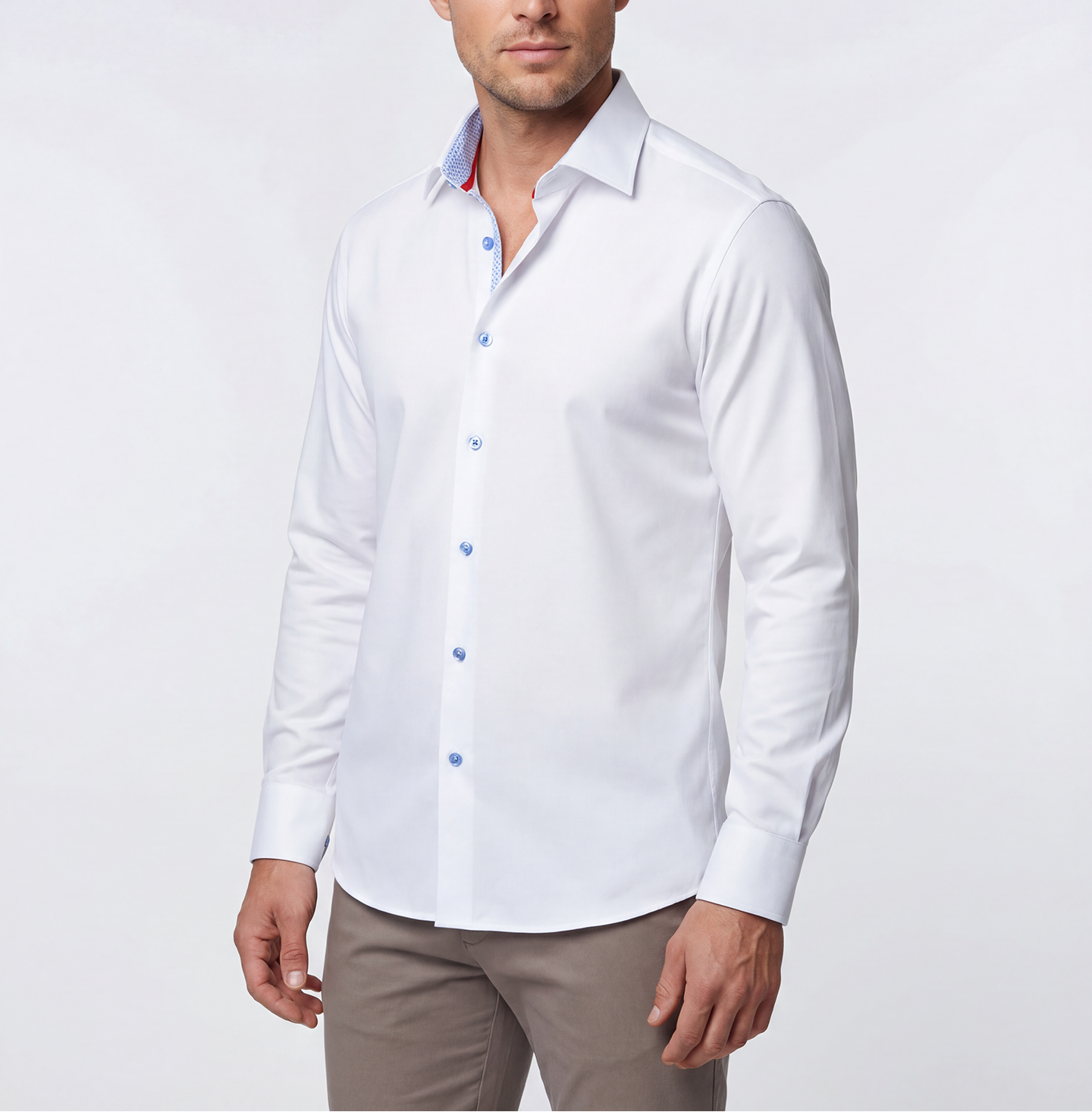 Cotton Knit-Stretch Button-Up Shirt • White